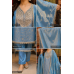 Royal Sky Blue Self-Jacquard Unstitched Fabric Set with Shimmer and Heavy Mirror Work