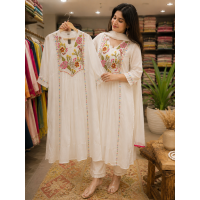 Rainbow Blossom White Mal Cotton Stitched Frock Set Rainbow Blossom White Mal Cotton Stitched Frock Set