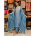 Royal Sky Blue Self-Jacquard Unstitched Fabric Set with Shimmer and Heavy Mirror Work