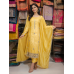Vibrant Mustard Yellow Shimmer Unstitched Fabric Set with Real Mirror Work & Opada Silk Bottom