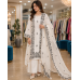Luxury Off-White Cotton Kameez with Farshi Salwar & Black Floral Outline Embroidery Stitched Suit