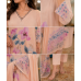 Elegant Peach Crepe Stitched Suit with Hand-Painted Floral Motifs & Fancy Dupatta