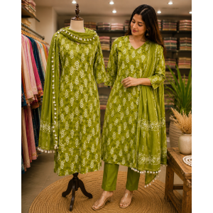 Mehendi Grace Cotton Stitched Kameez Pant Set with Printed Dupatta Mehendi Grace Cotton Stitched Kameez Pant Set with Printed Dupatta