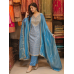 Royal Sky Blue Self-Jacquard Unstitched Fabric Set with Shimmer and Heavy Mirror Work