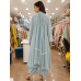 Elegant Powder Blue Mal Cotton Kameez with Farshi Salwar & White Chikankari Style Embroidery Stitched Suit