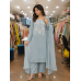 Elegant Powder Blue Mal Cotton Kameez with Farshi Salwar & White Chikankari Style Embroidery Stitched Suit
