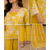 Premium Mustard Yellow Cotton Kameez with Farshi Salwar & White Floral Block Print Stitched Suit