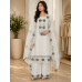Elegant Ivory White Cotton Kameez with Farshi Salwar & Contrast Charcoal Embroidery Stitched Suit Set
