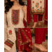 Elegant Cream Shimmer Stitched Kameez Pants Set with Kashmiri Style Floral Embroidery & Contrast Red Fancy Dupatta