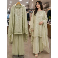 Luxury Cotton Kameez with Farshi Salwar & Intricate Lace Border Stitched Suit