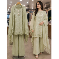 Luxury Cotton Kameez with Farshi Salwar & Intricate Lace Border Stitched Suit
