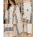Luxury Off-White Cotton Kameez with Farshi Salwar & Black Floral Outline Embroidery Stitched Suit