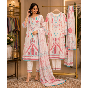 Premium Geometric Printed Maslin Stitched Suit Set