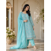 Premium Turquoise Blue Crepe Unstitched Suit with Intricate Jaal Embroidery & Chiffon Dupatta
