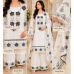 Elegant Ivory White Cotton Kameez with Farshi Salwar & Contrast Charcoal Embroidery Stitched Suit Set