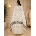 Elegant Ivory White Cotton Kameez with Farshi Salwar & Contrast Charcoal Embroidery Stitched Suit Set