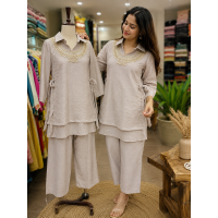 Elegant Pearl Mist Crush Tissue Stitched Co-Ord Set Elegant Pearl Mist Crush Tissue Stitched Co-Ord Set