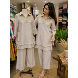 Elegant Pearl Mist Crush Tissue Stitched Co-Ord Set