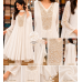 Elegant Ivory White Cotton Frock Style Stitched Suit with Zari Embroidery