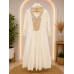 Elegant Ivory White Cotton Frock Style Stitched Suit with Zari Embroidery
