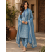 Classic Indigo Blue Geometric Cotton Unstitched Suit with Matching Cotton Printed Dupatta