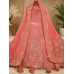 Luxurious Coral Peach Shimmer Unstitched Boutique Suit Set with Exquisite Applique Patch Work