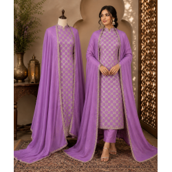 Royal Purple Chinon Unstitched Suit with Pure Chiffon Dupatta & Elegant Zari Weaving