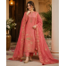 Luxurious Coral Peach Shimmer Unstitched Boutique Suit Set with Exquisite Applique Patch Work