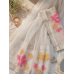 Luxury Silver Grey Shimmer Silk Unstitched Suit with Vibrant Floral Patchwork & Fancy Shimmer Dupatta