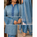 Classic Indigo Blue Geometric Cotton Unstitched Suit with Matching Cotton Printed Dupatta