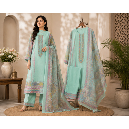 Elegant Pastel Mint Green Cotton Unstitched Suit with Matching Printed Cotton Dupatta Elegant Pastel Mint Green Cotton Unstitched Suit with Matching Printed Cotton Dupatta