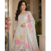 Luxury Silver Grey Shimmer Silk Unstitched Suit with Vibrant Floral Patchwork & Fancy Shimmer Dupatta