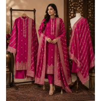 Elegant Rani Pink Tassar Silk Unstitched Suit with Heavy Banarasi Dupatta