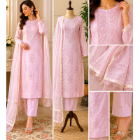 Pastel Pink Mal Cotton Lakhnavi Chikankari Unstitched Boutique Suit Set Pastel Pink Mal Cotton Lakhnavi Chikankari Unstitched Boutique Suit Set