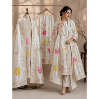 Luxury Ivory Shimmer Silk Unstitched Boutique Suit Set with Designer Dupatta Luxury Ivory Shimmer Silk Unstitched Boutique Suit Set with Designer Dupatta