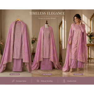 Luxury Lavender Shimmer Silk Unstitched Suit with Heavy Embroidered Neck & Fancy Shimmer Dupatta