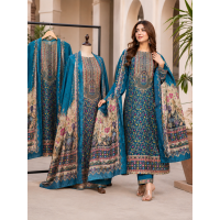 Regal Peacock Blue Maslin Unstitched Suit with Fancy Printed Maslin Dupatta Regal Peacock Blue Maslin Unstitched Suit with Fancy Printed Maslin Dupatta
