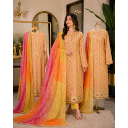 Vibrant Canary Yellow Georgette Unstitched Boutique Suit Set with Multi-Colour Ombre Designer Dupatta Vibrant Canary Yellow Georgette Unstitched Boutique Suit Set with Multi-Colour Ombre Designer Dupatta
