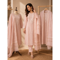 Pastel Blush Pink Mal Cotton Lakhnavi Chikankari Unstitched Boutique Suit Set Pastel Blush Pink Mal Cotton Lakhnavi Chikankari Unstitched Boutique Suit Set