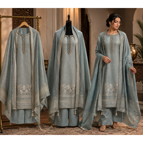 Premium Mint Green Jacquard Unstitched Boutique Suit Set with Heavy Banarsi Dupatta Premium Mint Green Jacquard Unstitched Boutique Suit Set with Heavy Banarsi Dupatta