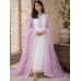 Veeran Fashions Pristine White Cotton Unstitched Suit with Lavender Embroidery and Lace Border