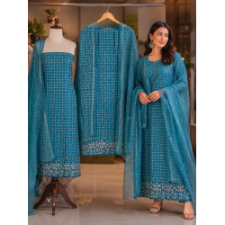 Veeran Fashions Teal Blue Cotton Unstitched Suit with Pure Shiffon Dupatta Veeran Fashions Teal Blue Cotton Unstitched Suit with Pure Shiffon Dupatta