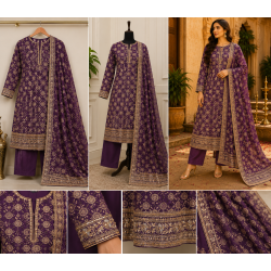 Regal Purple Chenon Unstitched Boutique Suit with Opada Silk Bottom Regal Purple Chenon Unstitched Boutique Suit with Opada Silk Bottom