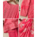 Vibrant Red Cotton Zig-Zag Unstitched Suit with Pure Chiffon Floral Dupatta