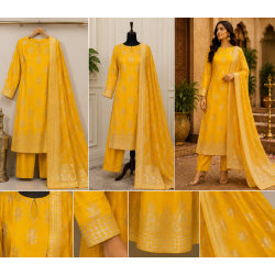 Mustard Yellow Banarasi Silk Unstitched Suit Set with Upada Silk Bottom Mustard Yellow Banarasi Silk Unstitched Suit Set with Upada Silk Bottom