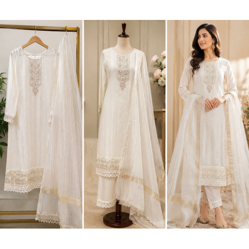 Veeran Fashions Ivory Boutique Unstitched Party Wear Suit Veeran Fashions Ivory Boutique Unstitched Party Wear Suit