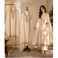 Veeran Fashions Ivory Shimmer Unstitched Boutique Fabric Suit Set Veeran Fashions Ivory Shimmer Unstitched Boutique Fabric Suit Set