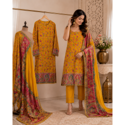 Mustard Floral Position Print Dola Silk Boutique Unstitched Suit Mustard Floral Position Print Dola Silk Boutique Unstitched Suit