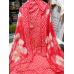 Vibrant Red Cotton Zig-Zag Unstitched Suit with Pure Chiffon Floral Dupatta