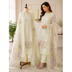 Elegant Pastel Green Lilan Unstitched Suit with Floral Printed Fancy Dupatta Elegant Pastel Green Lilan Unstitched Suit with Floral Printed Fancy Dupatta